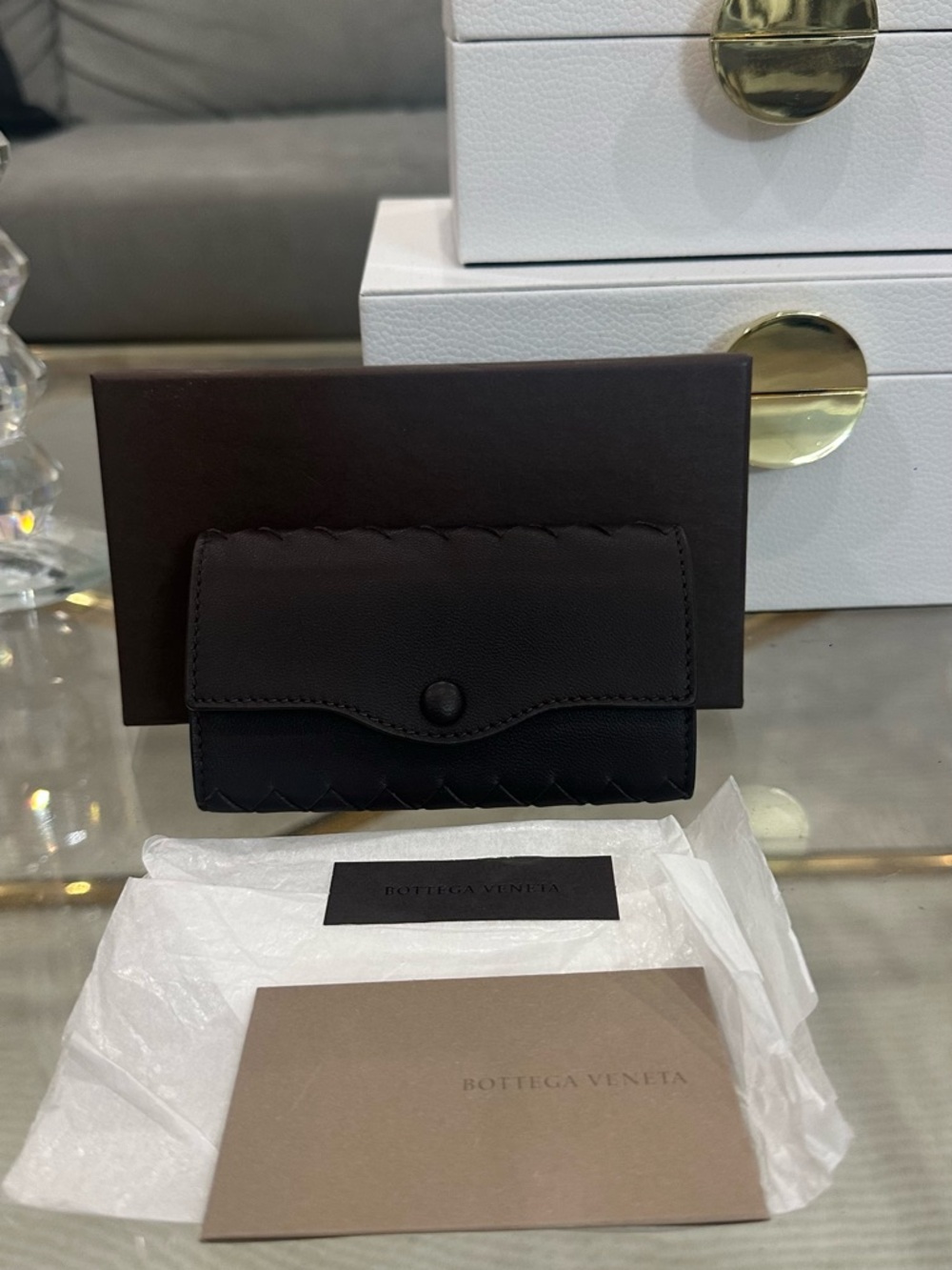 Bottega Veneta dark brown Leather 6 ring key Holder